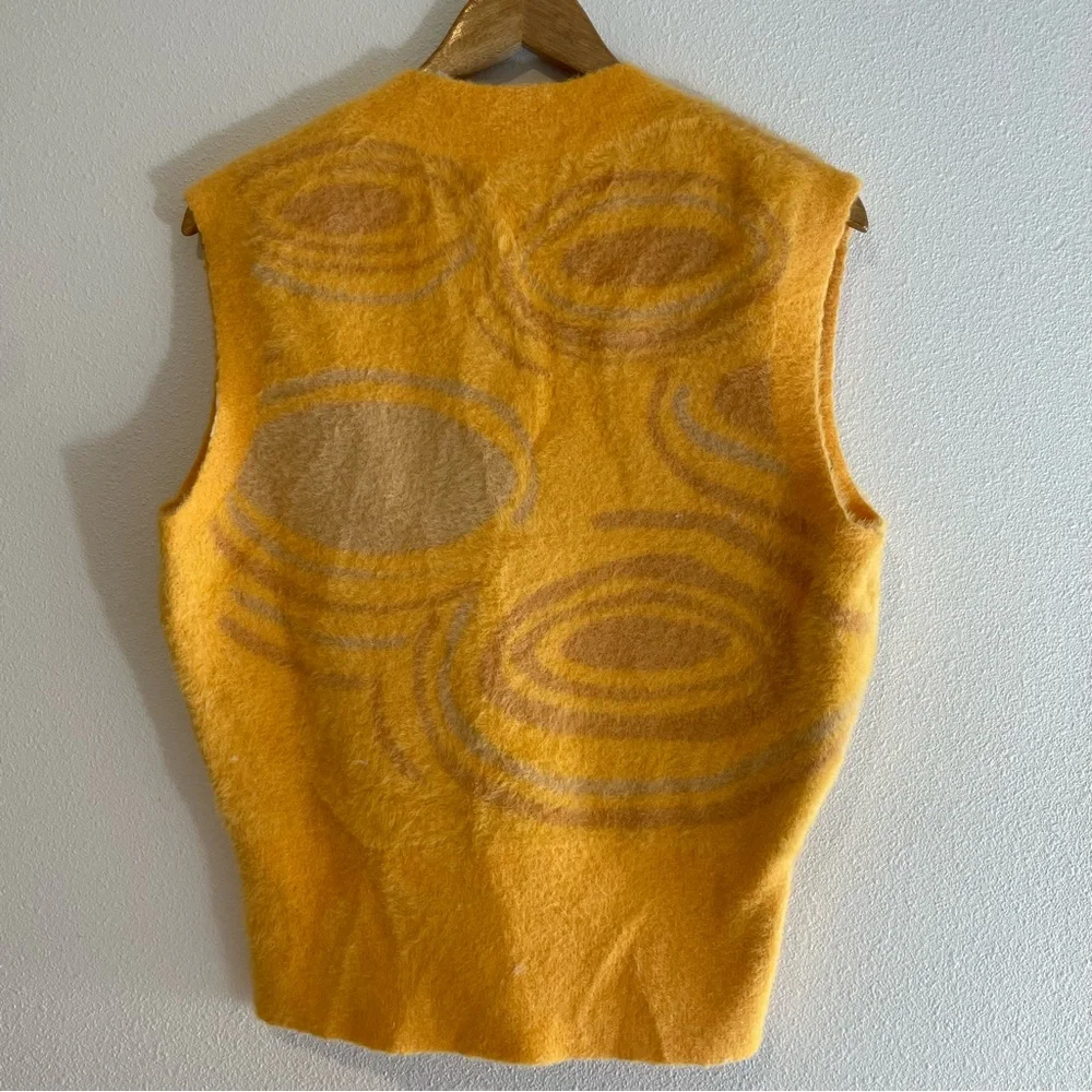 House of Sunny Mohair Style Fuzzy Vest Yellow Swirl Indie size 8 Cottagecore